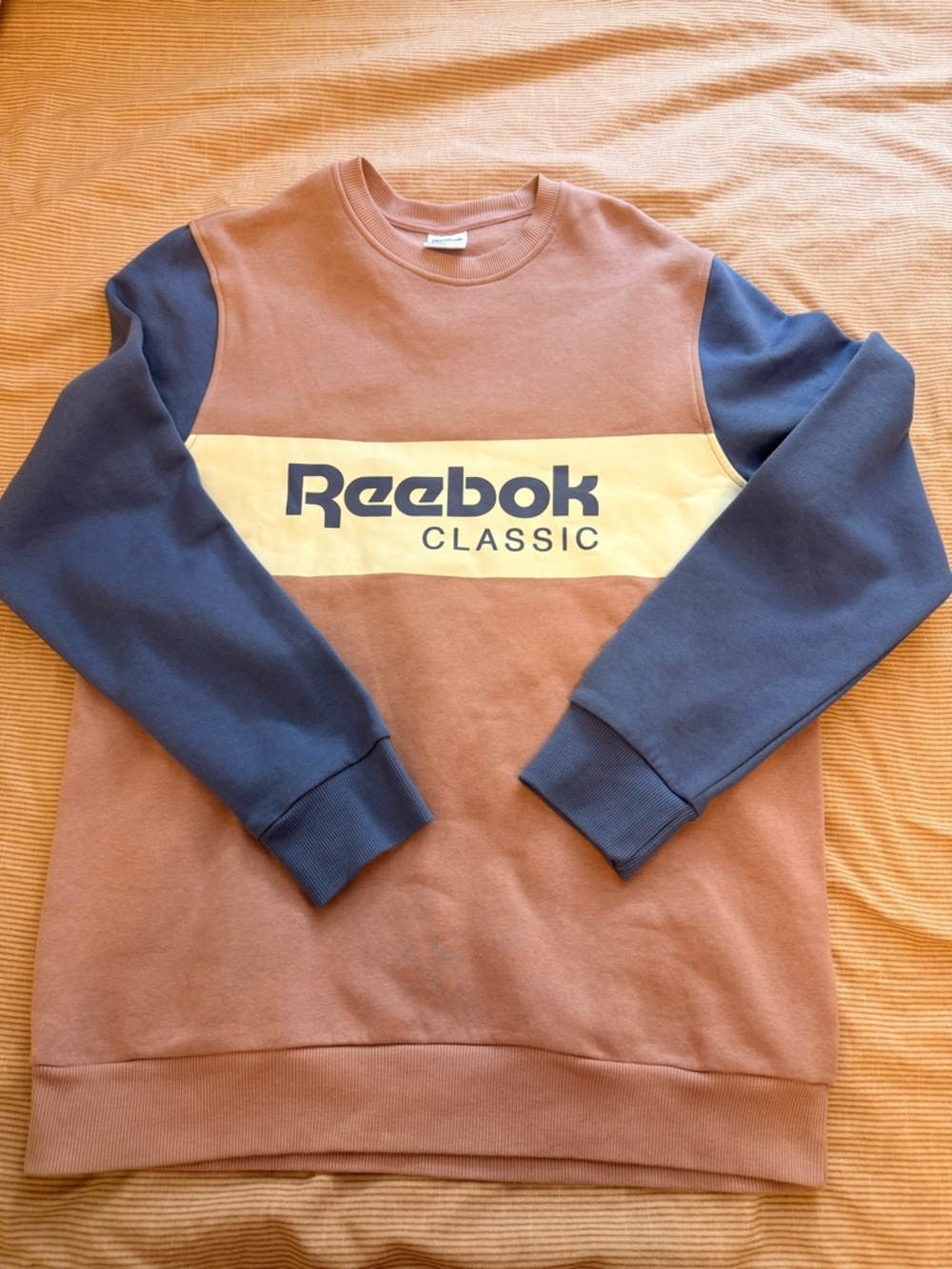 Reebok Men's Brown Crewneck with Navy Sleeves & Yellow Chest Stripe